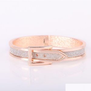 Cuff Korean Style Belt Pin Schnalle Offene Armbänder Leder Roségold, glänzender Farbglitzer Personalisierter Armreif für Frauen Mädchen l d dhchb