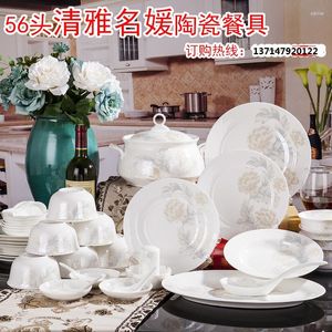 Dinnerware Sets 56 peças de Jingdezhen Bone China Tableware Set Waters Pluns