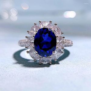 Cluster Rings 925 Sterling Silver Sparkling Sapphire High Carbon Diamond Bridal Engagement Party Fine Jewelry