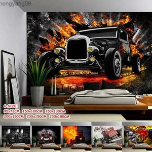 Tapestries Hot Rod Tabry Modified Car Tapestry Wall Hanging Art Schlafzimmer Dekoration Psychedelic Wall Tapestry Vorhang Hintergrund R230817