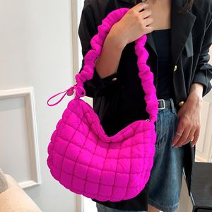 Kvällspåsar Candy Color Quilted Plaid Nylon Plus Cotton Crossbody for Women Fashion Fold Axel Strap Purses and Handbags Luxury 230817