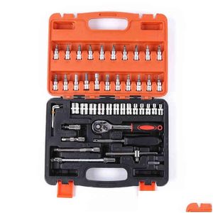 Professionelle Handwerkzeugsets 46pcs Auto Reparatur Kit Schraubenschlüssel Set Head Ratchet Pawl Sockel Schraubendreher Metallbearbeitung H220510 DROP D DHEE3