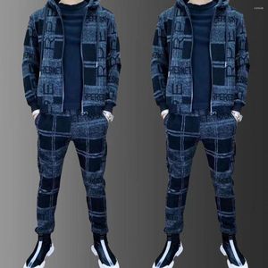 Herrspårar Mens Zipper Hoodie Tracksuit Set Luxury Logo Printed Jacket Sweatpants Male Lapel Suit 2st Outdoor Athletic Set