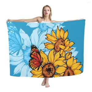 Women's Swimwear HYCOOL Blue Sunflower Polynesian Tribal Print Lavalava Sarong Custom Elegant Clothes Beach Cover Up Cape For Swimsuit