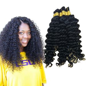 Deep Weave Bulk Braiding Hair Human Hair Micro Braids Mixing Length 50g Each Bundle Natural Black Color