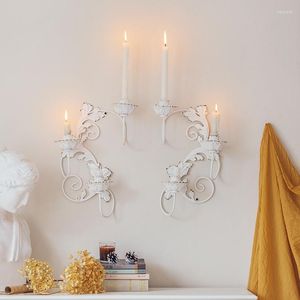 Titulares de vela French Romantic Romantic Candlestick Home Creative Wall Holding Iron Holder Retro Festivais Centerpieces