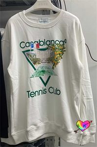 T-shirt maschile 2023fw White Casablanca Hotel Fonette da uomo Terry Casablanca Tennis Club Caso Casa Sport Crewneck Long Maniche HKD230817