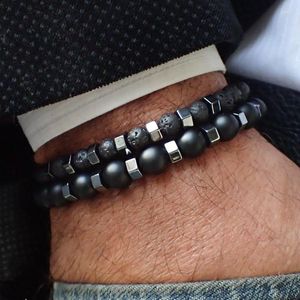Charm Bracelets 5PCS 2pcs/set Beaded Bracelet Men 8mm Lava Tiger Eye Stone Bead Sets Jewelry Gift Pulsera Hombre