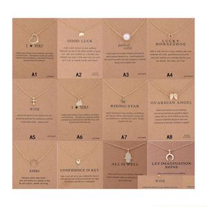 Colar de colar de pendente com cartão -presente elefante pérola amor asas cruzadas key zodiac sigling bússola lotus para mulheres moda gota deliv d dhdw9