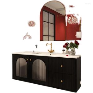 Bathroom Sink Faucets Cabinet Combination Black Table Retro Stone Plate Wash Basin