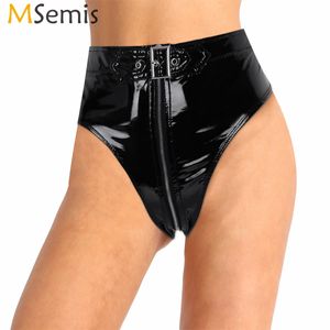 Briefas calcinhas sexy femininas hipster shorts molhados calcinha de couro de biquíni alta lingerie feminina rave póle