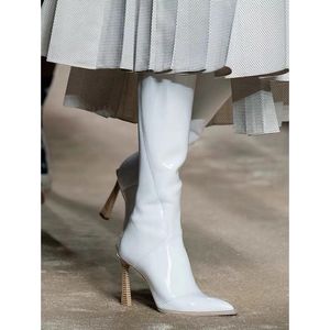 Vestido sapatos de moda joelheira bota apontada no dedo dedo steletto salto alto botines mujer party zapatos de 230816