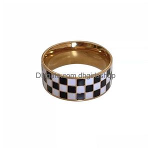 Band Rings 6mm Classic Jewelry for Women Checkerboard Simple Black and White Plaid Ring Handgjorda Luxury Gift Drop Delivery DHGen