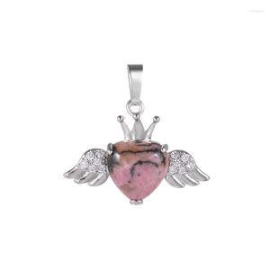 Pendant Necklaces Mirco Pave Ziron Wing Heart Design Rhodonite Tiger Eye Howlite Snow Flake Jasper Amethyst Women Stone