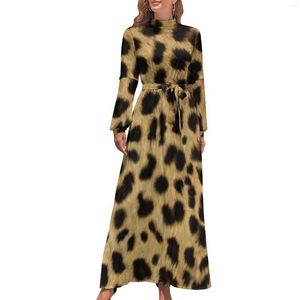 Abiti casual Faux Cheetah Skin Dress Design Animal Leopard Print Design Elegante Maxi High Waist Long Eleeve Beach