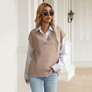 Women's Sweaters 2023 Women Sweater Vest Autumn V-neck Knit Pullover Solid Simple Slim All-match Casual Sleeveless Chic Tops