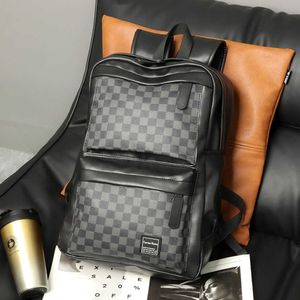 New Checkered Backpack High Capacity Korean Men's Bag Student School Bag Trend Backpack Leisure Bag Travel Bag Trend 230817