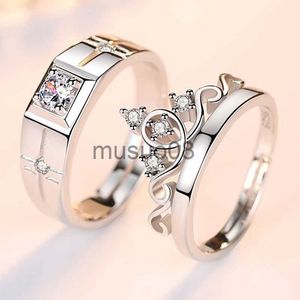 Band Rings Luxury AAA Zircon Couple Paired Rings For Women Men Flower Crown Proposal Promise Adjustable Rings Wedding Anniversary Jewelry J230817