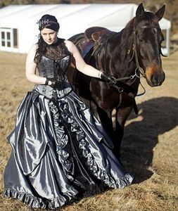 Silver Grey Victorian Gothic Prom Dresses Ruffles ruched kjol spetsfläckens rörelse Halloween kostym aftonklänning plus storlek