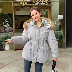 Women's Down Parkas Crriflz Autumn Hooded Jacket Solid Women's True Fur kołnierz drstring Parkha Women's Pocket Pocket Loose Cotton Płaszcz Z230817