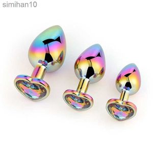 Anal Toys Rainbow Anal Plug Heart Shaped Butt Plug Metal Crystal Jewelry Anus Dilator Small Unisex Adult Sex Toys For Women Män Par HKD230816