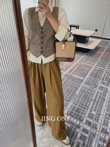 Kvinnors västar Plaid Suit Vest Jacket Kvinnor Kläder 2023 Coat Luxury Korean Chic Y2K Crop Elegant Top Sleeveless Vintage Fashion Parka