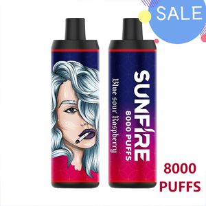 Sunfire por atacado 8000 Pushs Direct to pulmão Vape descartável 18ml Preenchido 600mAh Recarga USB Cigarro eletrônico de fluxo de ar ajustável Dispositivo de cigarro eletrônico 0% 2% 3% 5%