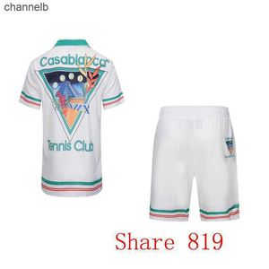 Men's T-Shirts Silk Fabric Castle Night Print CASABLANCA Mesh Shorts Shirts Set Men Women Hawaiian Beach TENNIS CLUB Seaside Suit Size M-3XL HKD230817