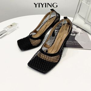 GAI Dress Shoes S Square Toe Thin High Heels Women Slip on Chain Decoration Summer Sexy Party Pumps Shallow Sandals 230816
