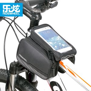 Panniers Bags ROSWHEEL 57'' Black Bicycle Front Tube Bag Mountain Bike Phone Case Bycicle Double Pannier Pouch Cycling equipment 230816