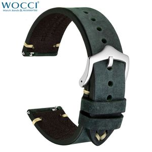 Watch Bands Wocci Crazy Horse Leder Echtes Leder Cowhide Watch Band 18mm 20 mm 22 mm Armband für Männer Watchband Schwarzgrün Braun 230817