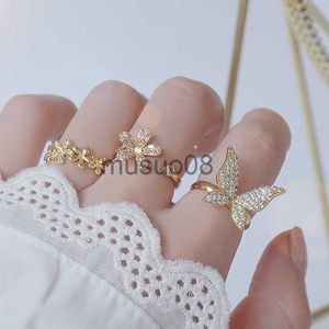Band Rings 14k Plated Gold Big Bling Butterfly Women Ring Justerbar anti-allergi AAA Zirconia Bague Anillos smycken Pendant Accessories J230817