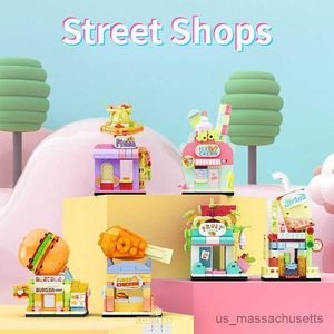 Blocks sembo desenhos animados cidades de rua visualiza lojas de alimentos para crianças deserto bloco de construção de casas de reprodução House Montar brinquedos de tijolos para amigos R230817