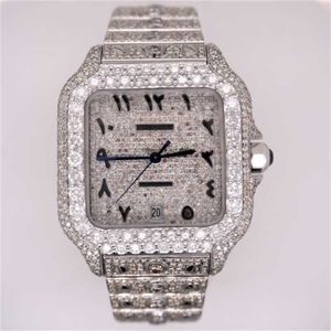 Luxus Uhren ct schweizerische Uhren Ct Santos Herren 40 mm großer Stahlwache Arabisch ICED 20ct Diamonds Solitaire Hb4i