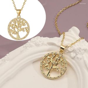 Pendant Necklaces Cold Wind Tree Of Life High Quality 18K Gold Plated Pave CZ Zircon For Women Banquet Party Jewelry Gifts