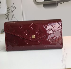 Modedesigner Brieftaschen Luxusumschlagbaus Männer Frauen Patent Leder Brieftasche geprägter Blütenbrief Langkartenhalter Schlankes Geld Clutch Bag mit Kasten Großhandel MN