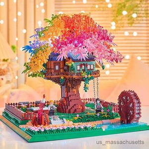 Blocks 4500PCS Rainbow Sakura Tree House Building Blocks City Street View Architecture Model Micro Assemble Brick Toy Gift For Girl Kid R230817