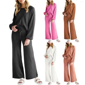 Ruos femininos de trajes casuais Pullover de duas peças para casa com cortinas de mangas compridas para femininos de calça e casamento