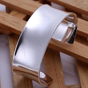 Bangle 925 Stamped Silver High Quality Moda Mulheres Solid Lady Lady Charm Big Cuff Men Bracelet