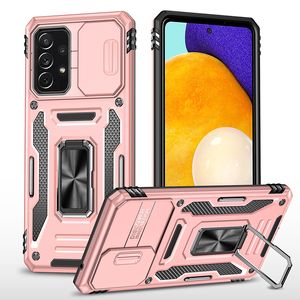 Mobiltelefonomslag för Samsung Galaxy A25 5G A14 A24 A34 A54 A13 A23 A33 A53 5G med ringhållare Kickstand Car Mount Design Slide Camera Lens Protectproof Case