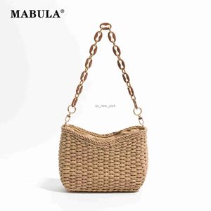 Hobo MABULA Big Chain Straw Woven Shoulder Hobo Bag Designer Zipper Basket Shape Crossbody Purse Fashion Beach Travel Sling Handbag HKD230817