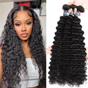 Deep Wave Bundles Deal 100% Unprocessed Brazilian Virgin Human Hair Weave Extensions Wet and Wavy Hair Natural Heveux Humain