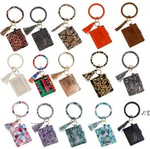 Commercio all'ingrosso stampa leopardo braccialetto in pelle portachiavi carta di credito portafoglio braccialetto nappe portachiavi borsa accessori donna FY2