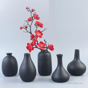 Vases 1pc Chinese White And Black Retro Ceramic Small Vase Handicraft Dry Flower Arrangement Home Decoration Matte Frosted