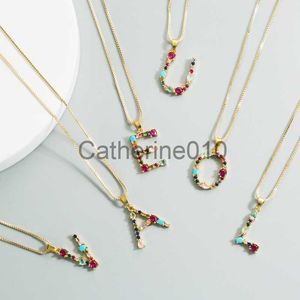 Pendant Necklaces 26 English Letter Necklace Women's 2020 New Bohemia Style Colored Necklace Copper Plated Gold Clavicle Chain for Girls J230817