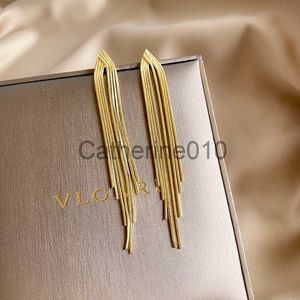 Charm Korean Fashion Gold Color Bar Long Thread Tassel Drop Earrings for Women Glossy Geometric EarrWeddParty Jewelry Gift J230817