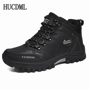Boots HUCDML Mens Black Outdoor Nonslip Hiking Leather Waterproof Men Sneakers Work Shoes Winter Plush Four Seasons 230817