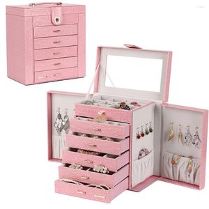 Jewelry Pouches Pink Large Box Velvet Display Organizer Girls Gift Necklace Earrings Rings Storage Case Jewellery Mirror Cabinet ROWLING