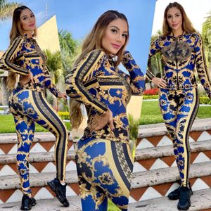 designer clothes women Print Jacket and Bottoms Two Piece Pants Outfits Women Fashion Zipper Sweatshirt and Pant Set Wear Free Ship