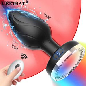 Anal Toys Silicone Led Anal Butt Plug Vibrator Luminous Lighting Large Anal Beads Plug Wireless Remote Control Vaginal Sex Toy Man Women HKD230816